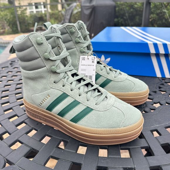 Sneaker Womens Adidas Gazelle Gray Adidas Gazelle High Boots Silver Green  Gum Women's Athletic Shoes